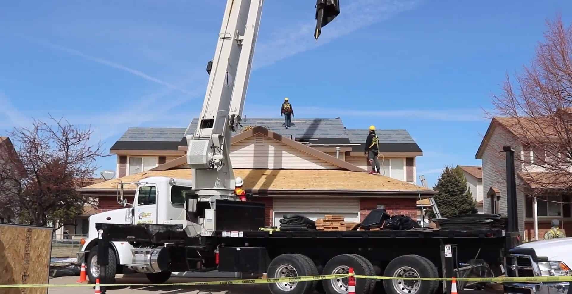 loading a roof with a crane