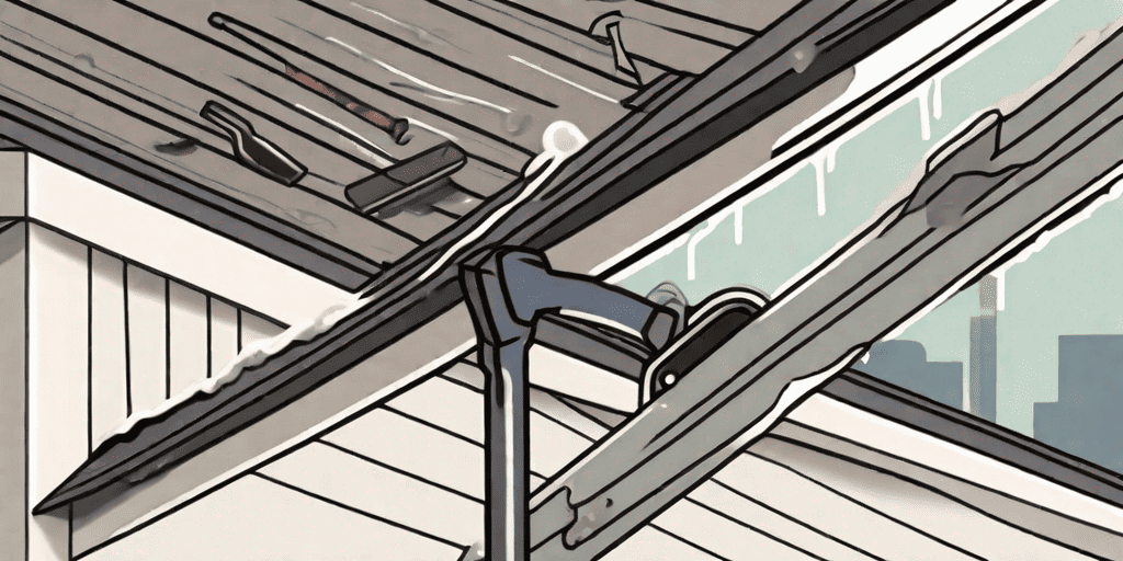 A roof with visible hail damage and tools like a hammer