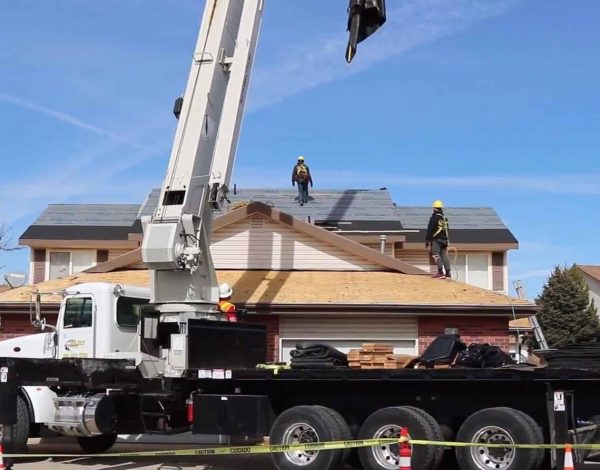 loading a roof with a crane
